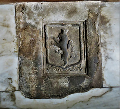 great brington church, northants (41)heraldry on tomb of anne seagrave +1626 on chancel floor