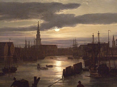 Detail of Copenhagen Harbor by Moonlight by Dahl in the Metropolitan Museum of Art, July 2011