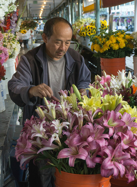 Vendor with lilies