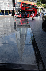 Reflection of The Shard in a water feature at More London on Tooley Street