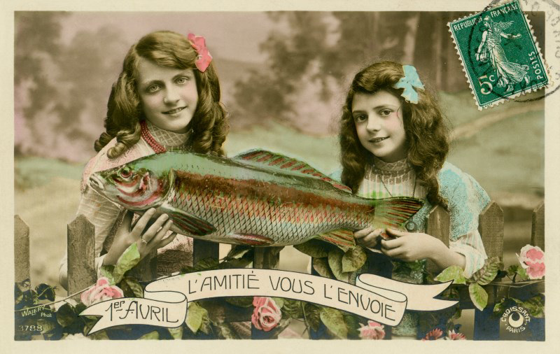 small girls with a large fish (poisson d"avril)