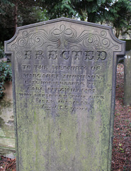 Memorial to Margaret Thompson, "Late Housekeeper to Earl Fitzwilliam", Wentworth Old Church, South Yorkshire