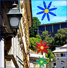 Genova : lampione + decorazioni estive 2022 nel centro città