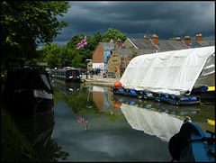 flag on the stormy canalside