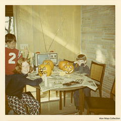 Three Kids with Halloween Jack-o'-Lanterns, ca. 1966