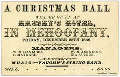 Christmas Ball Ticket, Kresky's Hotel, Mehoopany, Pa., December 25, 1868