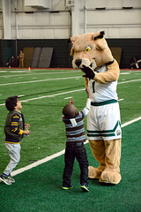 The OU mascot, "Rufus," was there to greet the kids