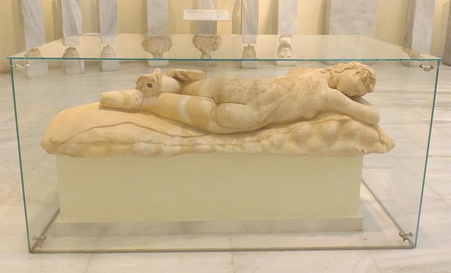 Statue of a Sleeping Maenad from the Athenian Acropolis in the National Archaeological Museum in Athens, May 2014