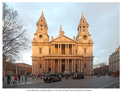 Late afternoon sunshine glows on the west of Saint Paul’s Cathedral in London 25 2 2023