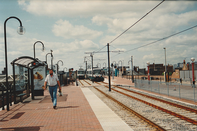 Manchester Metrolink 1007 at G-Mex (Deansgate-Castlefield) Station - 14 Jul 1992 (167-7)