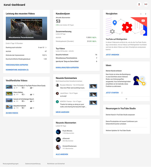 IP YouTube Dashboard from 2020-11-20