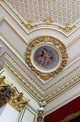 Detail of mid c19th ceiling, Former Drawing Room, Kimbolton Castle, Cambridgeshire