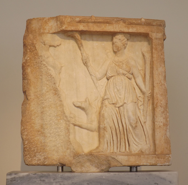 Votive Relief from Megara with Artemis in the National Archaeological Museum of Athens, May 2014
