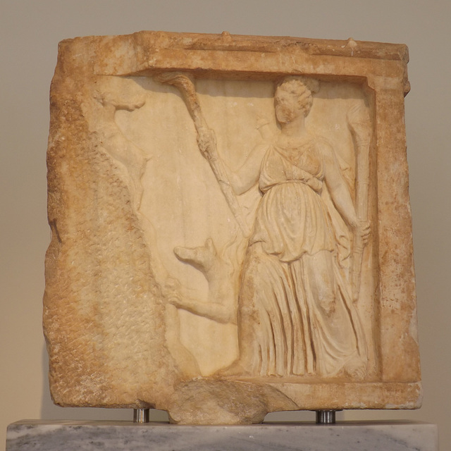 Votive Relief from Megara with Artemis in the National Archaeological Museum of Athens, May 2014