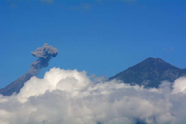 Guatemala, Volcanoes Fuego (3763 m) Left and Acatenango (3976 m) Right