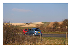 A curiously eye-catching composition of cars and countryside - Denton - Sussex - 17.3.2016