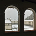 From the cloister, watching the snow that falls on the Oropa Sanctuary , Biella, Italy