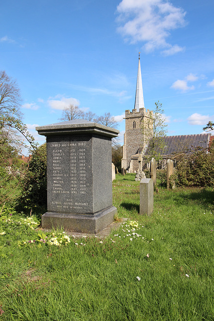 Memorial to seventeen of the children of James and Emma Bird,Yoxford Churchyard, Suffolk