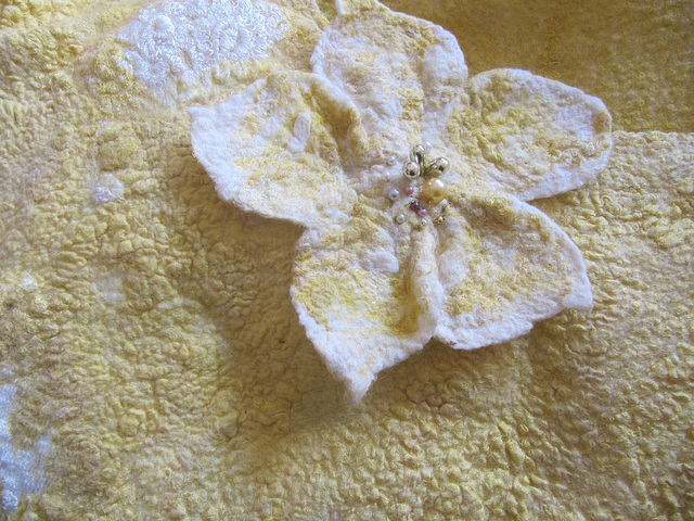 yellow nuno felted blouse - brooch