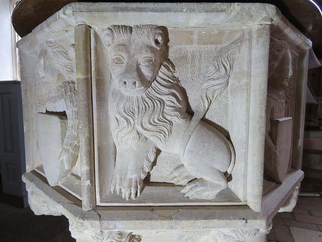 rendlesham church, suffolk  (5) lion on c15 font