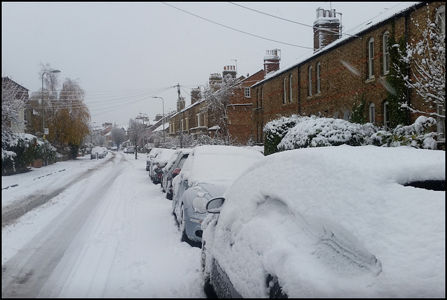 snowed-up cars in Kingston Road