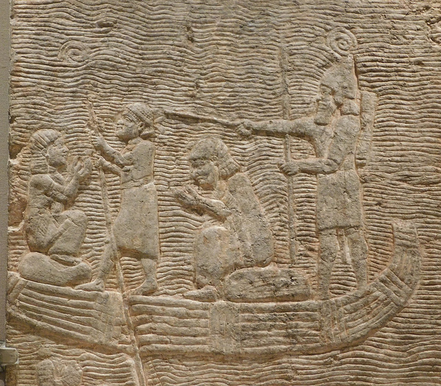 Detail of a Relief with an Assyrian Soldier Taking Captives Across a River in the Metropolitan Museum of Art, September 2018