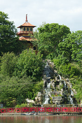 Pagoda and waterfall at Peasholm Park