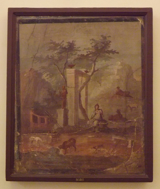 Paris Tending Sheep and Cattle Wall Painting from Pompeii in the Naples Archaeological Museum, July 2012