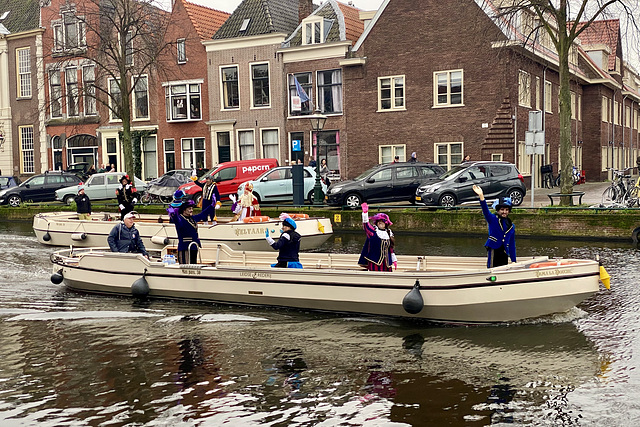 Sinterklaas entering the city on a boat