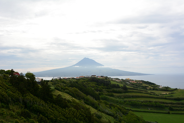 Azores, The Island of Faial, The Pico Volcano is Visible from the Overview Point of Our Lady of Conception