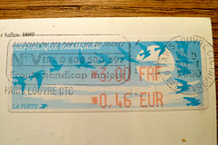 French post ofﬁce franking label of ₣ 3.00