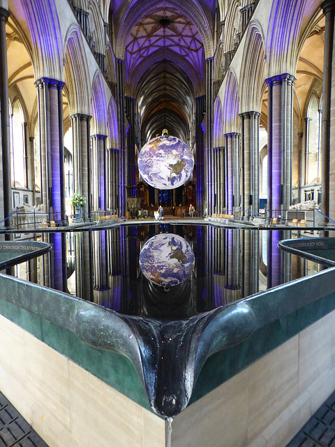 Our planet reflected in the Salisbury cathedral font.