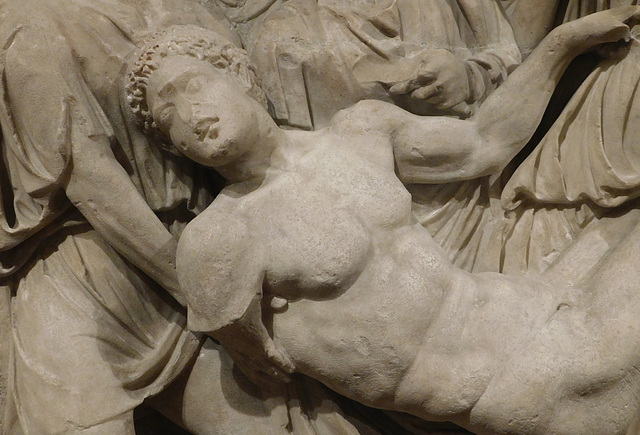 Detail of a Marble Sarcophagus Fragment with the Death of Meleager in the Metropolitan Museum of Art, January 2018