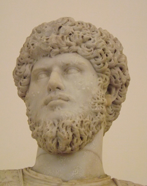 Detail of a Cuirassed Figure with an Unrelated Head of the Emperor Lucius Verus in the Naples Archaeological Museum, July 2012