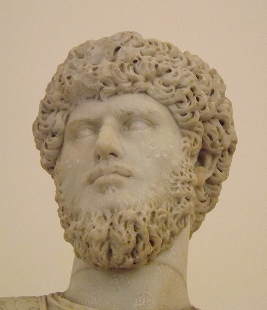 Detail of a Cuirassed Figure with an Unrelated Head of the Emperor Lucius Verus in the Naples Archaeological Museum, July 2012