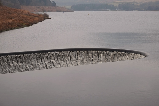Torside Reservoir overflowing