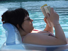 Joanna reading and relaxing