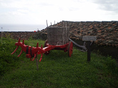 Displaying old cart for ox traction.