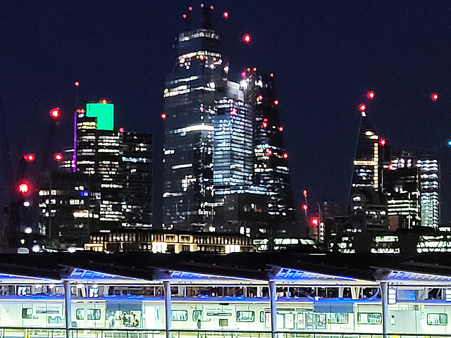 Skyscrapers and a train at Blackfriars
