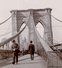 On the Brooklyn Bridge Looking toward New York City