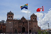 Flags Flying In Front Of Cusco Cathedral