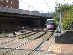 DSCF9475 Midland Metro tram set 32 approaching St. Paul's, Birmingham - 19 Aug 2017