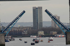 Flotilla approaching bridge