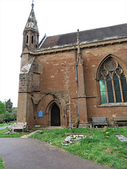 temple balsall church, warks. s.w. corner with remains of vaulting from a two storey two bay building that extended to the south, perhaps a c13 porch . the c19 spirelet is scott