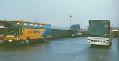 Stagecoach Bluebird VLT 54 (J430 HDS) and Bebb Travel V32 HAX at Aberdeen - 28 Mar 2001