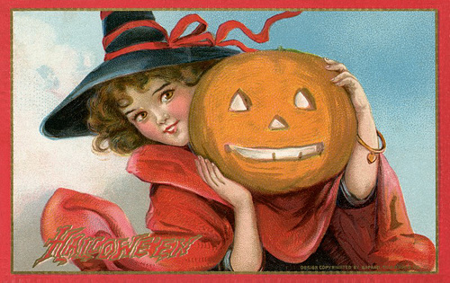 Halloween—Witch with Jack-o'-Lantern