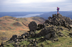 Alan on Loughrigg Fell with Windermere beyond 1997.