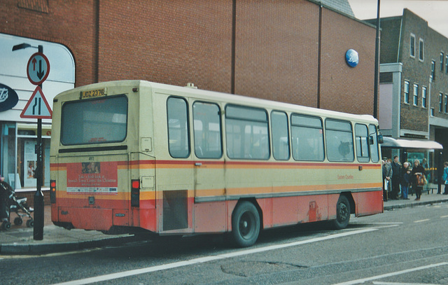 First Eastern Counties Buses 493 (JDZ 2376) in Bury St. Edmunds – 19 Jan 1999