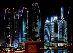 AbuDhabi : Ethiad Towers view by night from the Governator palace -