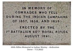 60th Rifles Memorial to Indian Mutiny dedication Dover 7 5 2022